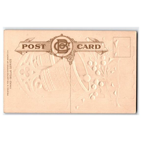 Vintage Embossed Christmas Postcard with Bells and Holly - Picture 2 of 2